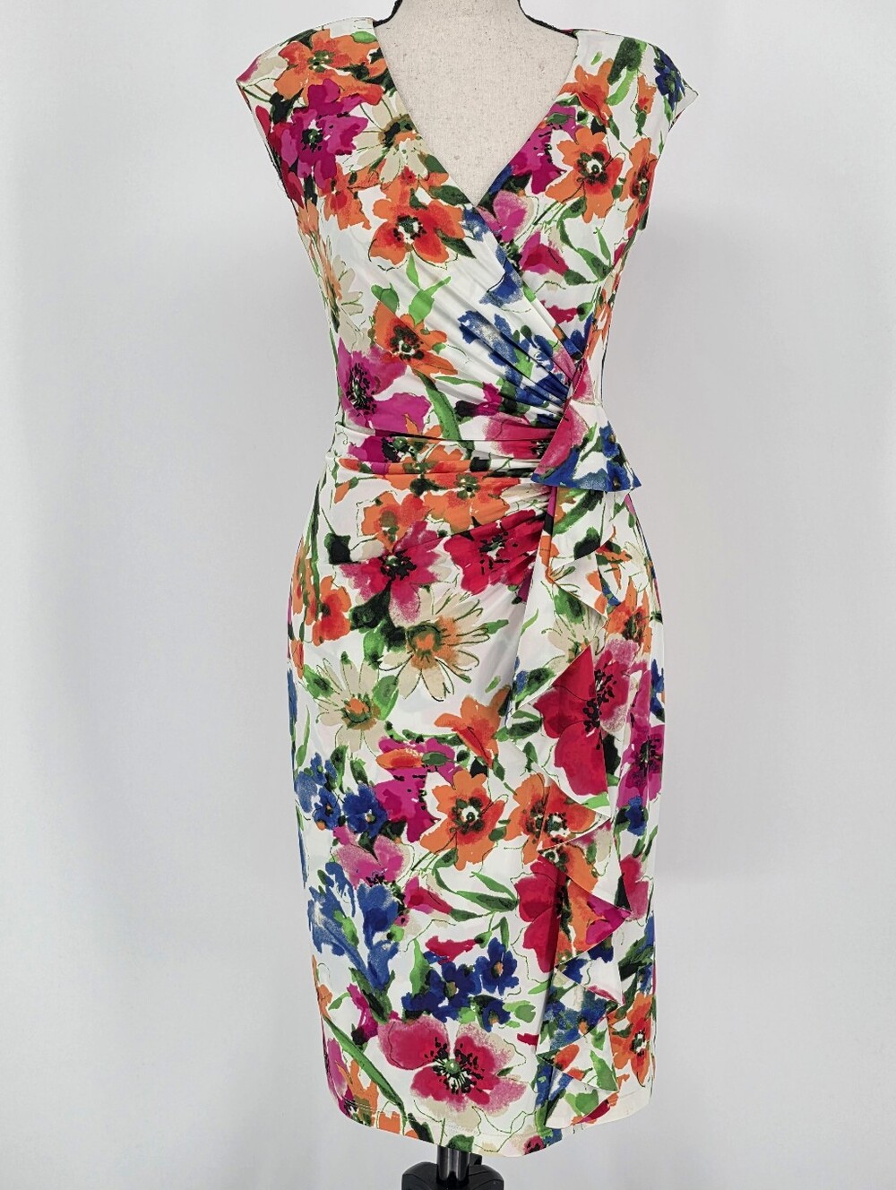 American Living Watercolor Floral Ruched Wrap Dress - Size 2 - EUC